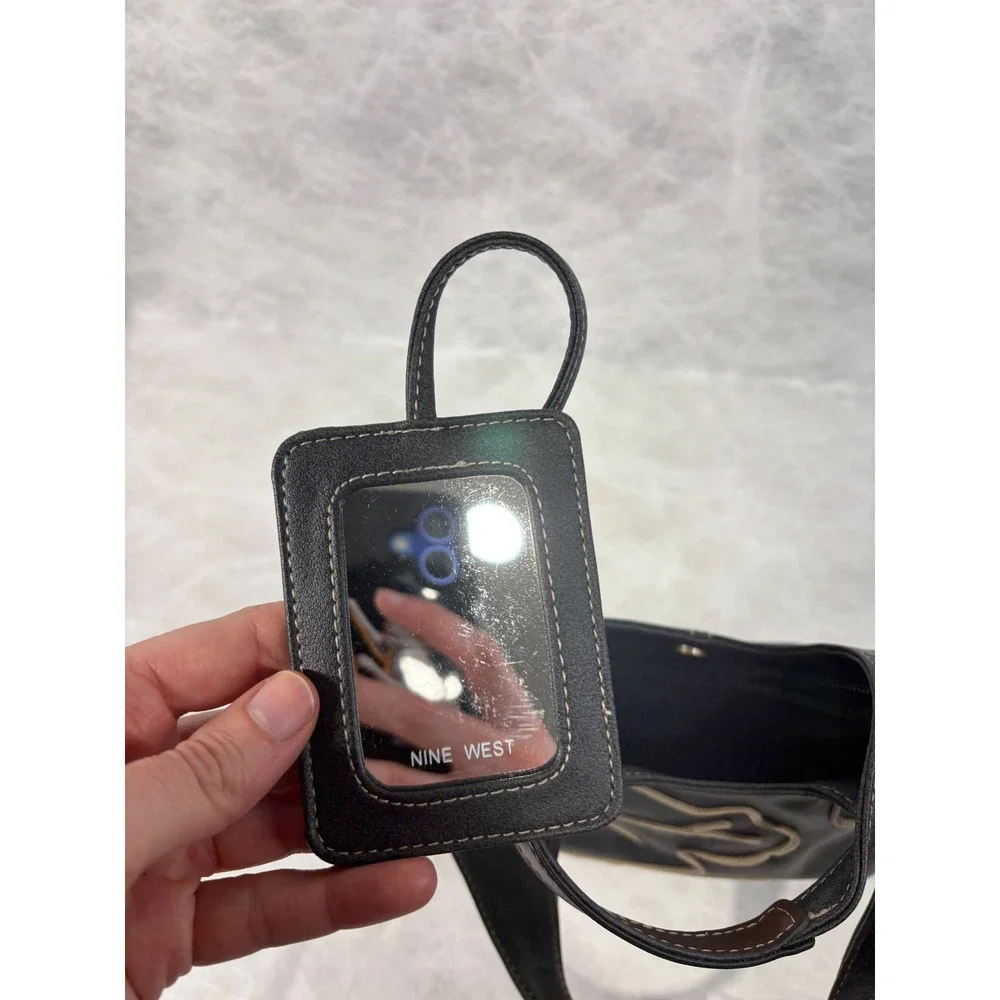 Nine West Black Embroidered Leaf Hobo Bag Handbag‎ with Mirror Accessory